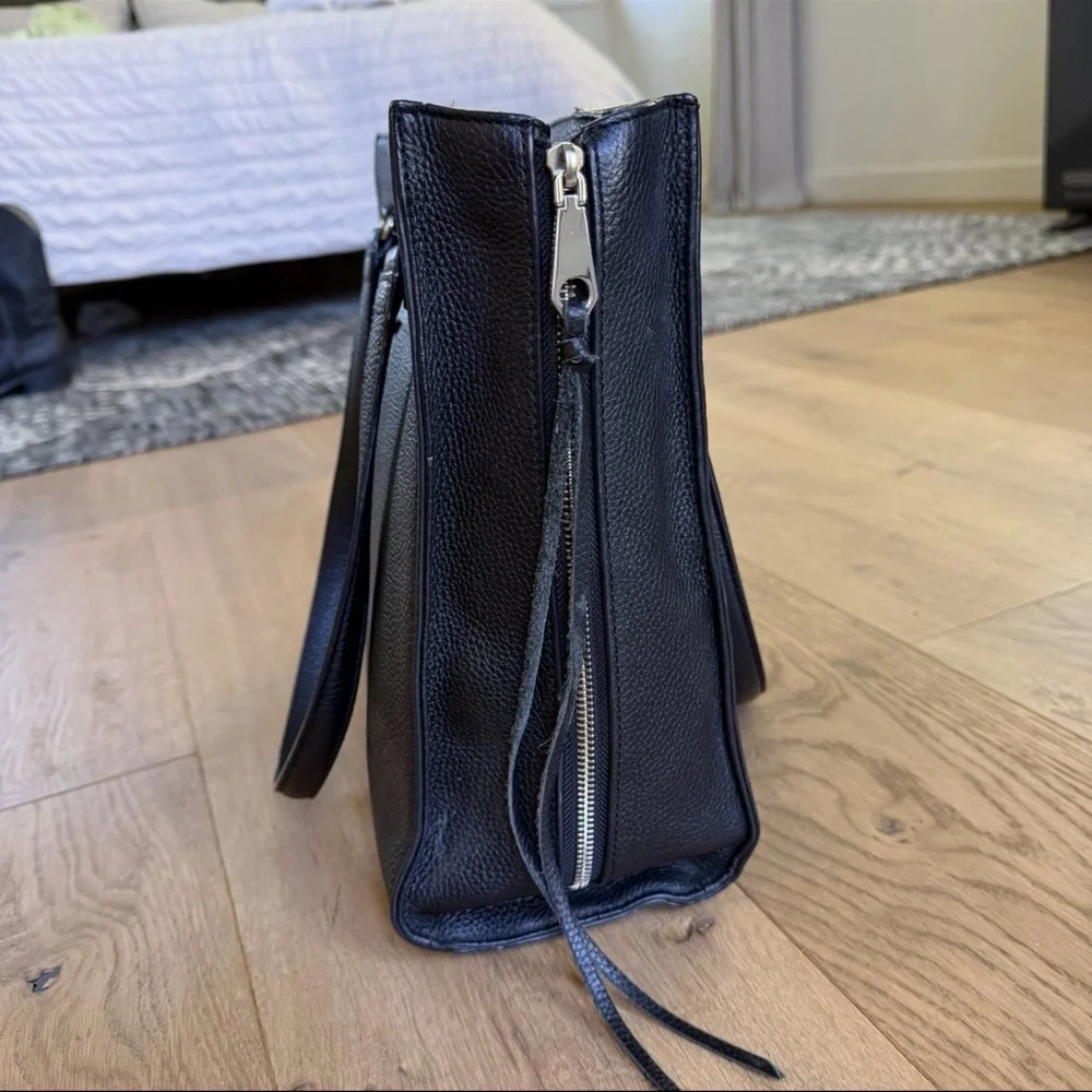 Rebecca Minkoff ‘Always On Side’ Black Leather Tote Bag Zip Shoulder Carryall